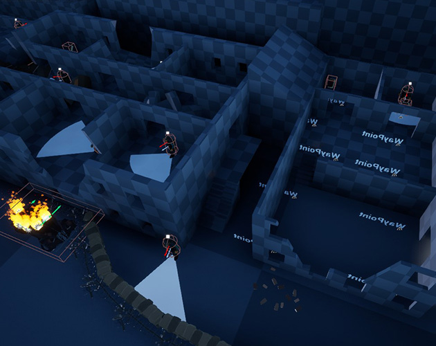 An overview of the first few buildings, which a few of the axis enemies follow a set path and others just wonder around at random locations.